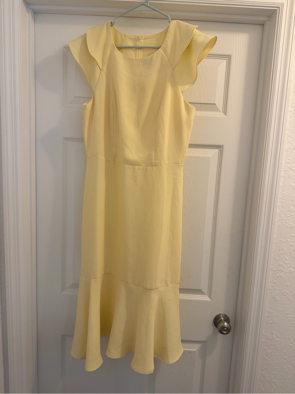 Banana Republic Soft Yellow Midi Dress with Ruffle Hem